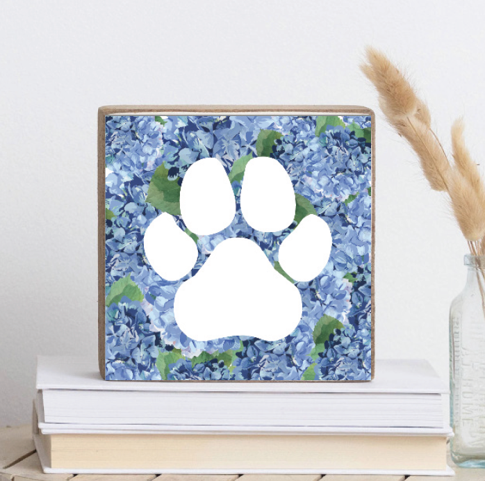 Hydrangea Paw Decorative Wooden Block