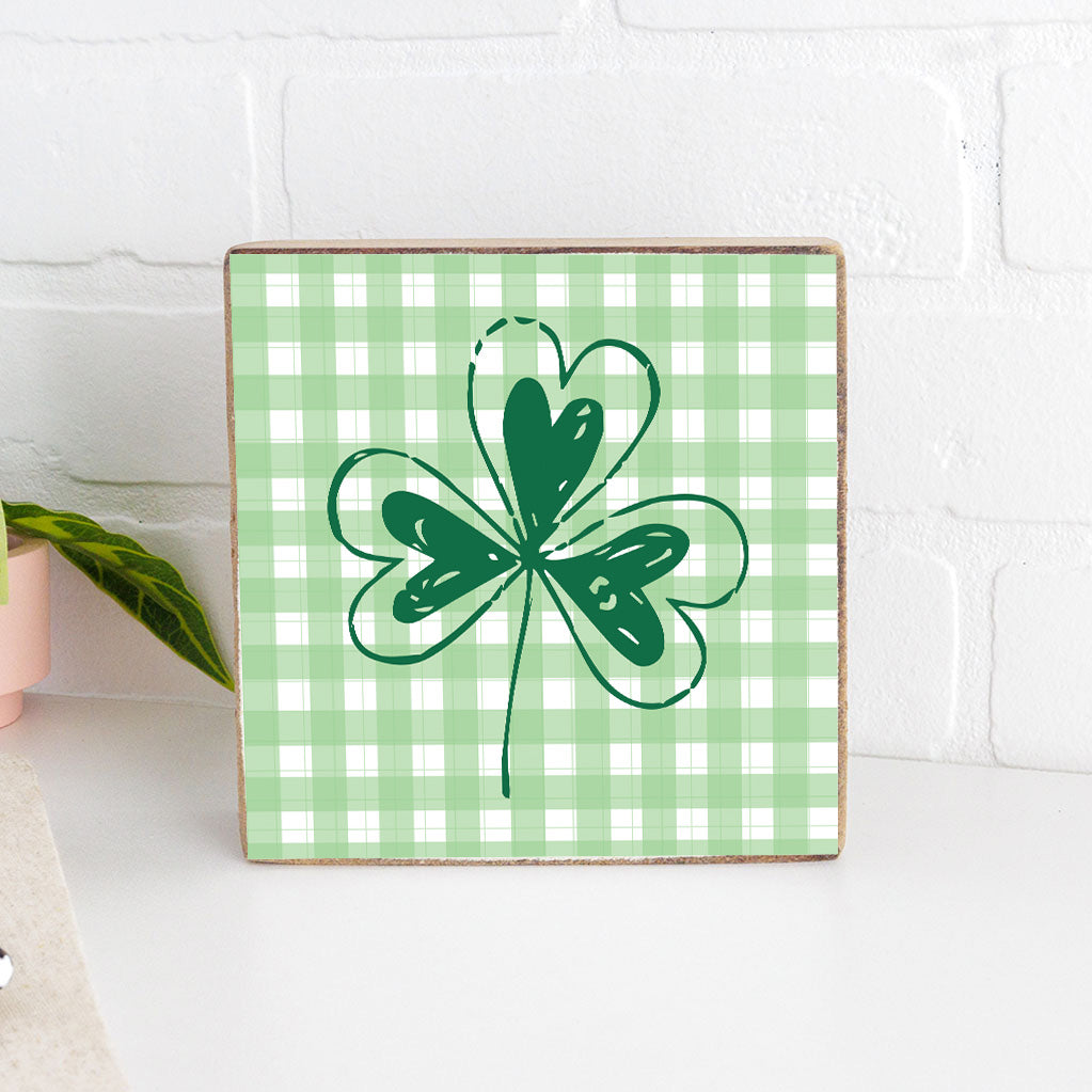 Plaid Shamrock Decorative Wooden Block