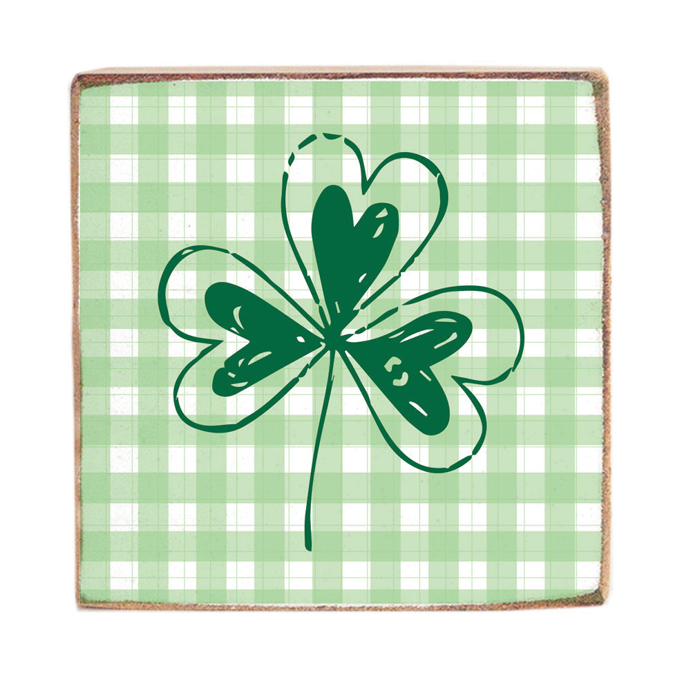 Plaid Shamrock Decorative Square Block Sign