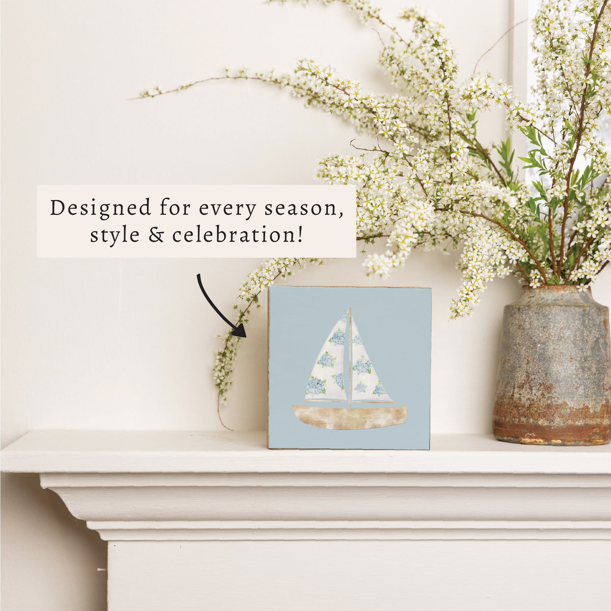 Hydrangea Sailboat Block Sign