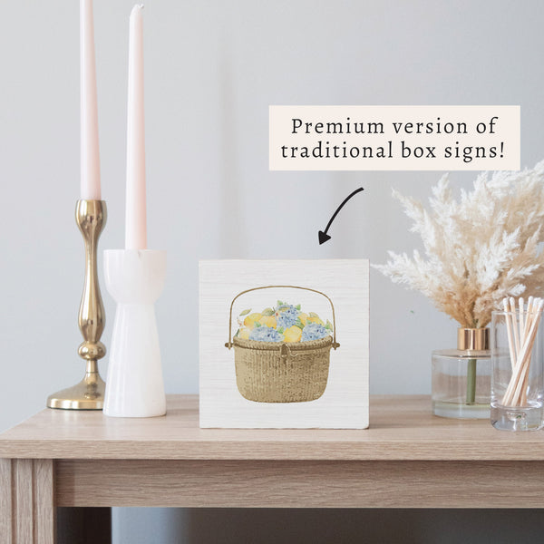 Lemon Hydrangea Basket Block Sign