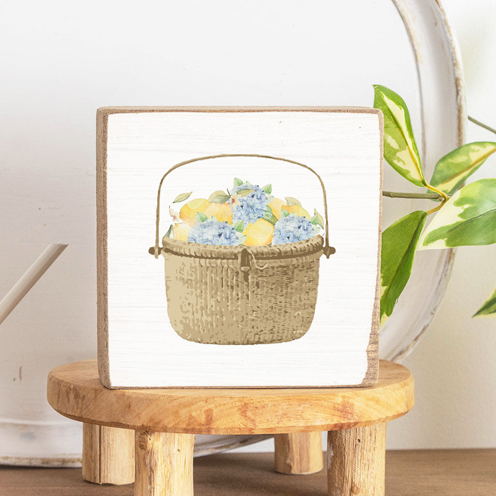 Lemon Hydrangea Basket Square Block Sign