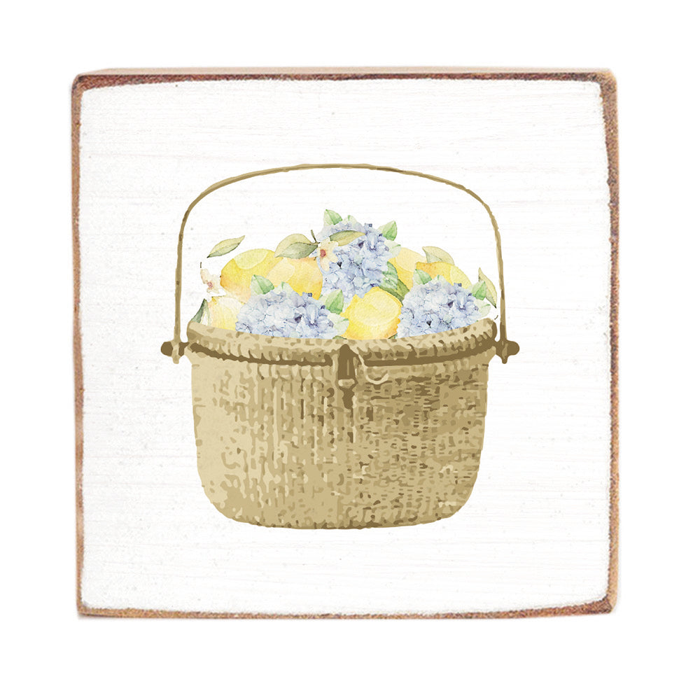 Lemon Hydrangea Basket Square Block Sign