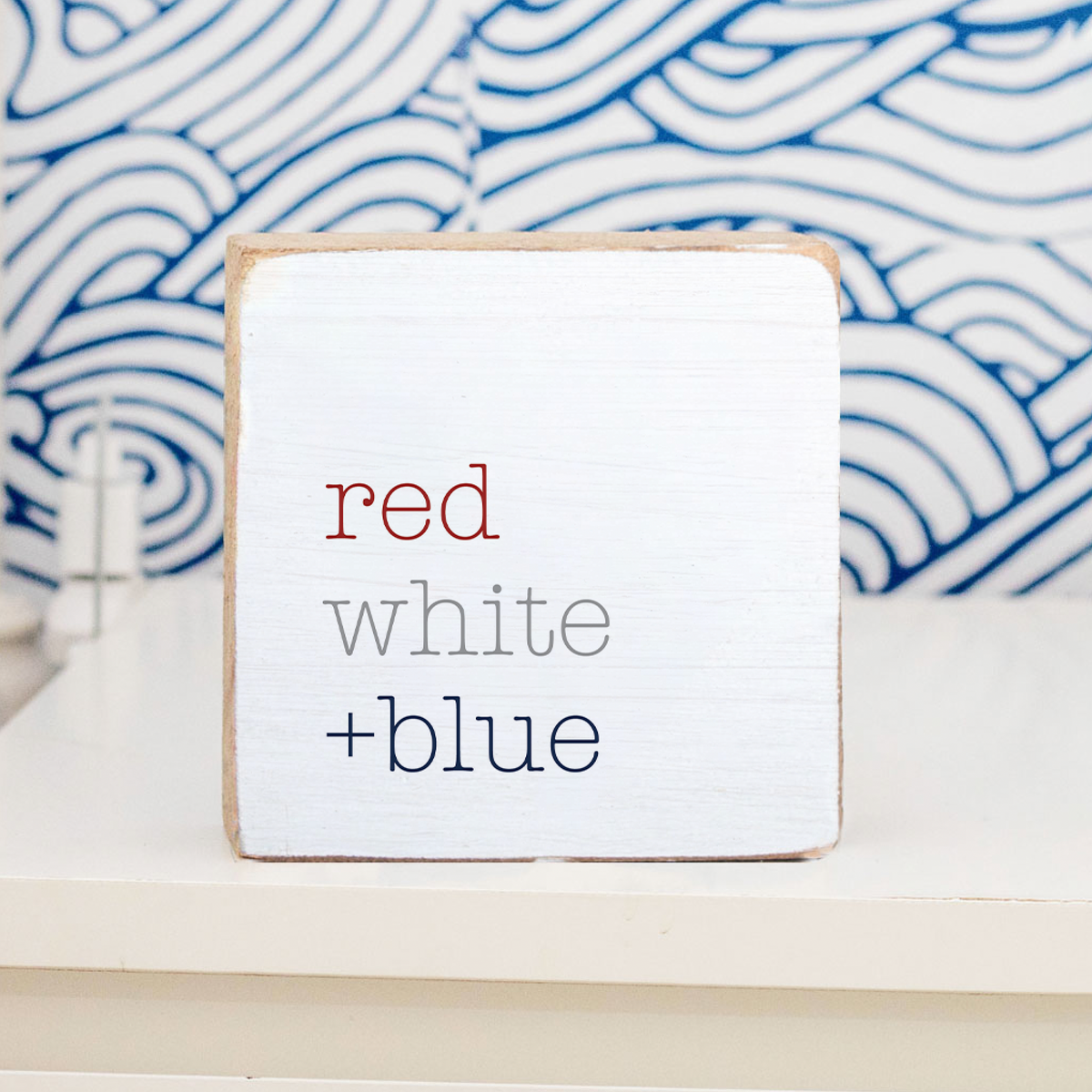 Red, White and Blue Decorative Wooden Block