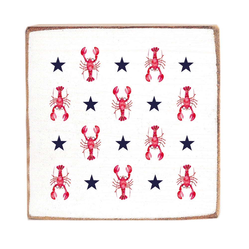 Red, White, and Blue Patriotic Lobster Square Block Sign