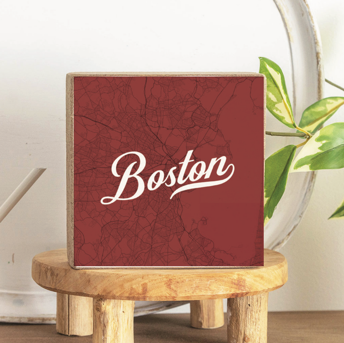 Boston Brownstone Red Map Decorative Wooden Block