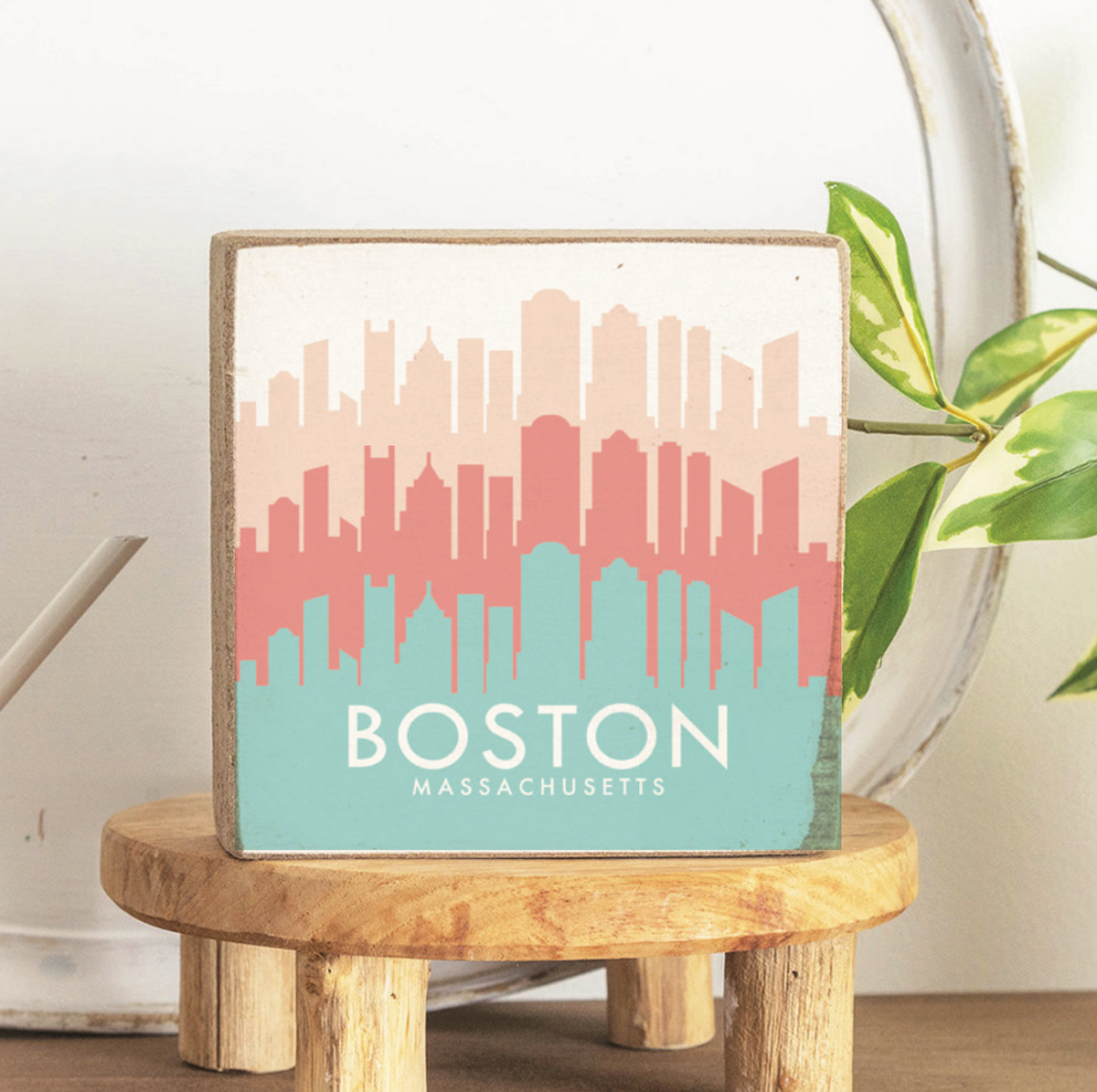 Boston Pastel Skyline Decorative Wooden Block