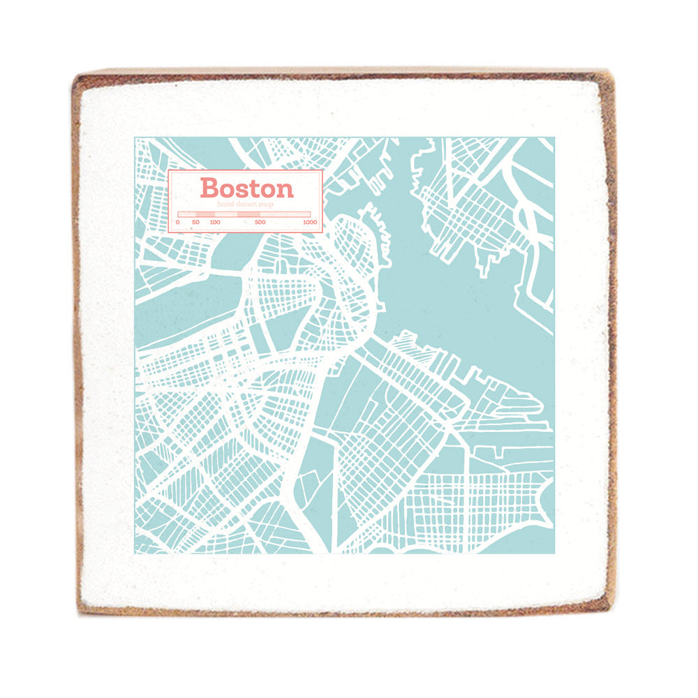 Boston Pastel City Map Square Block Sign