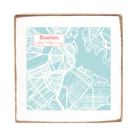 Boston Pastel City Map Square Block Sign
