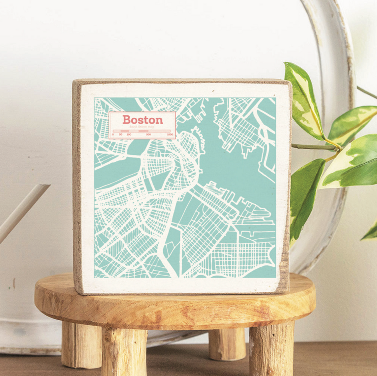 Boston Pastel City Map Decorative Wooden Block