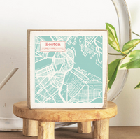 Boston Pastel City Map Square Block Sign