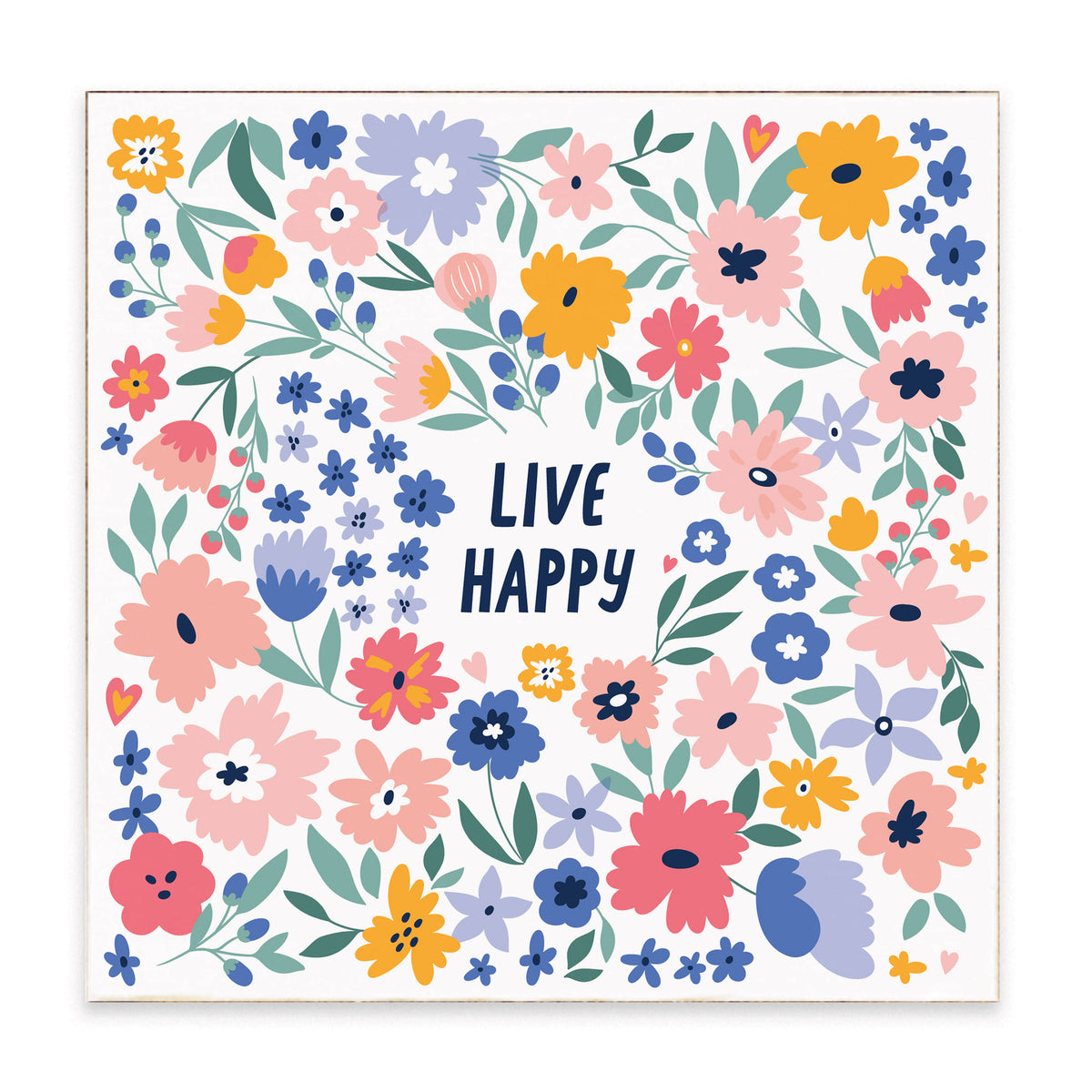 Live Happy Floral Block Sign