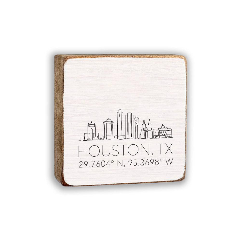 Houston Skyline Coordinates Block Sign