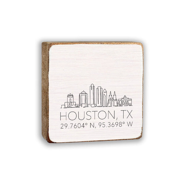 Houston Skyline Coordinates Block Sign