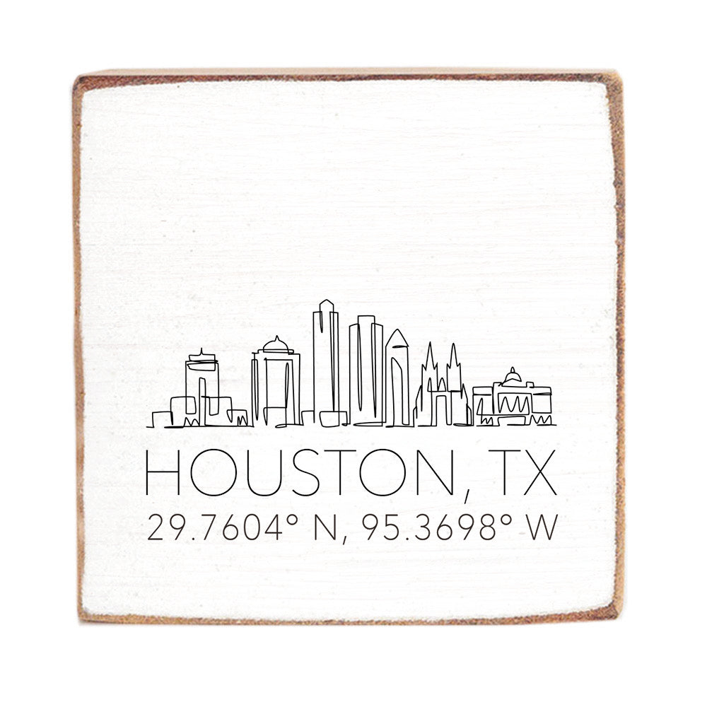 Houston Skyline Coordinates Block Sign