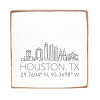 Houston Skyline Coordinates Block Sign