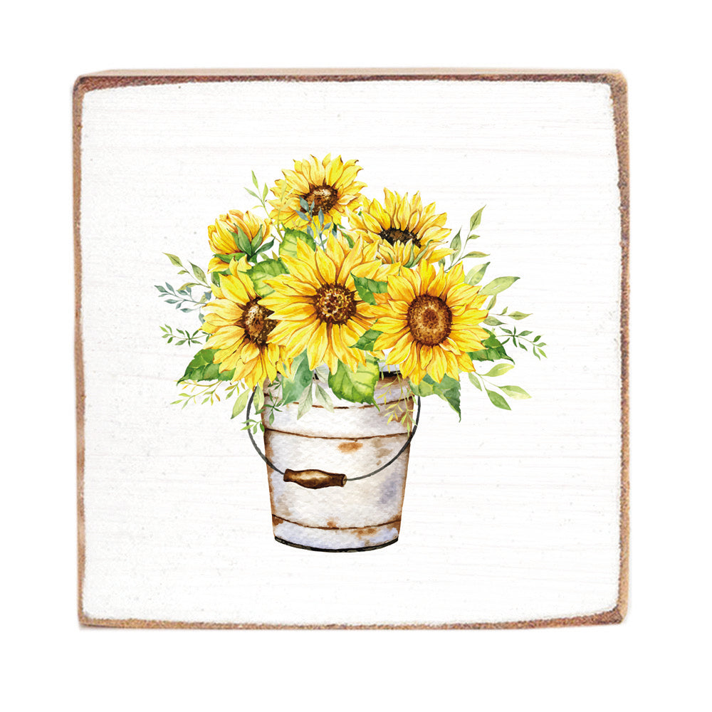 Sunflower Bucket Block Sign