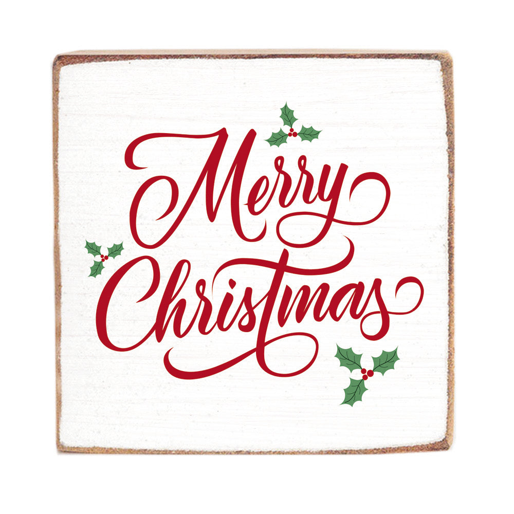 Merry Christmas Holly Block Sign
