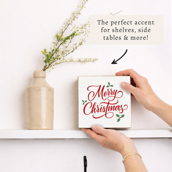 Merry Christmas Holly Block Sign