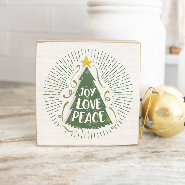 Joy Love Peace Holiday Season Wishes Decorative Wooden Block