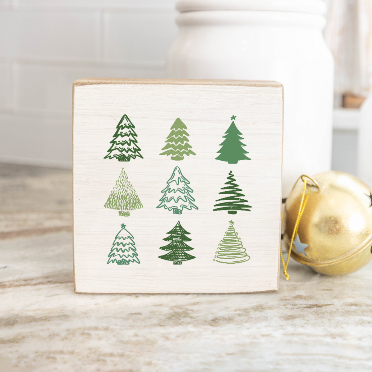 Repeating Christmas Tree Decorative Wooden Block