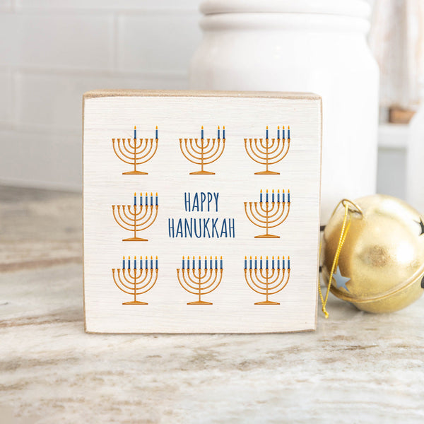 Happy Hanukkah Decorative Wooden Block