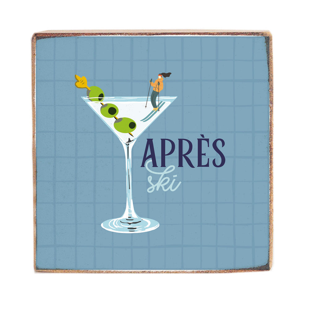 Apres Ski Martini Square Block Sign