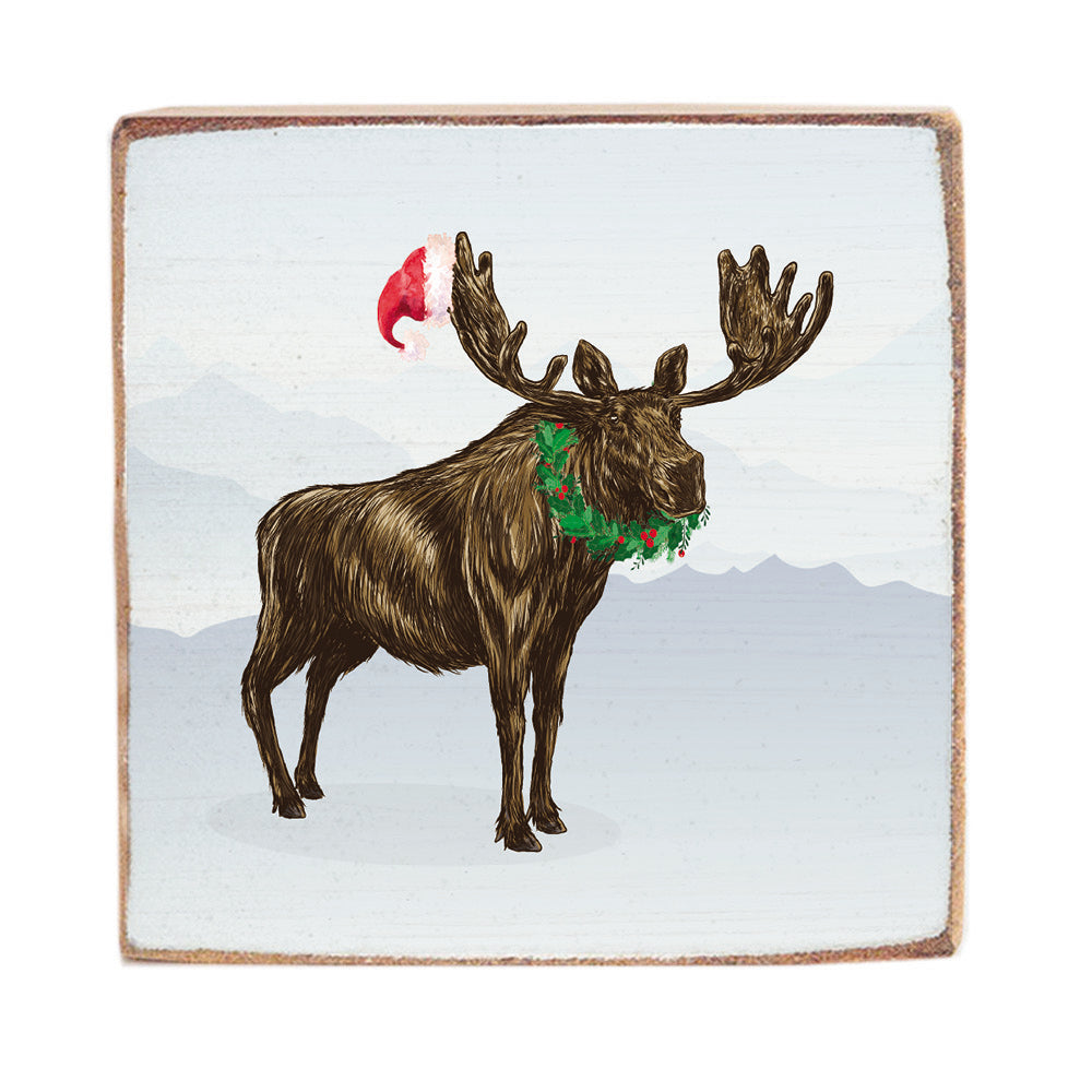 Santa Moose Block Sign