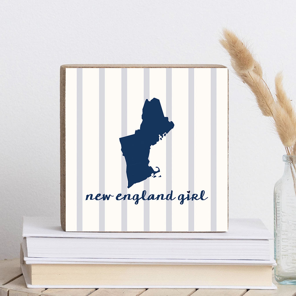 New Engand Girl Silhouette Decorative Wooden Block