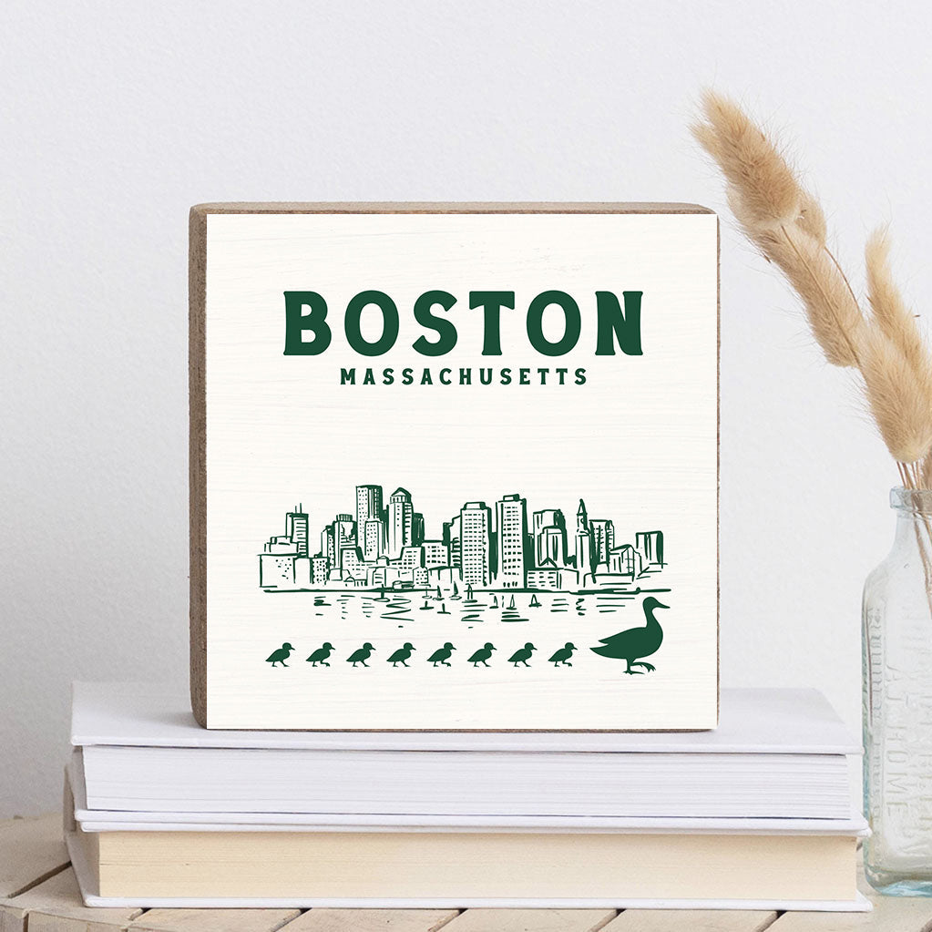 Boston Skyline Ducklings Decorative Wooden Block