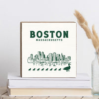Boston Skyline Ducklings Square Block Sign