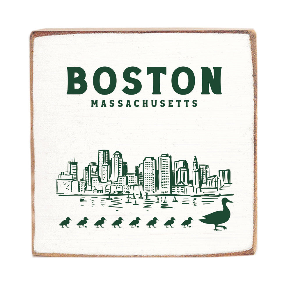 Boston Skyline Ducklings Square Block Sign