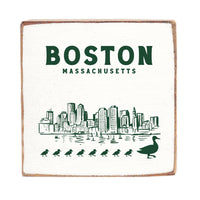 Boston Skyline Ducklings Square Block Sign