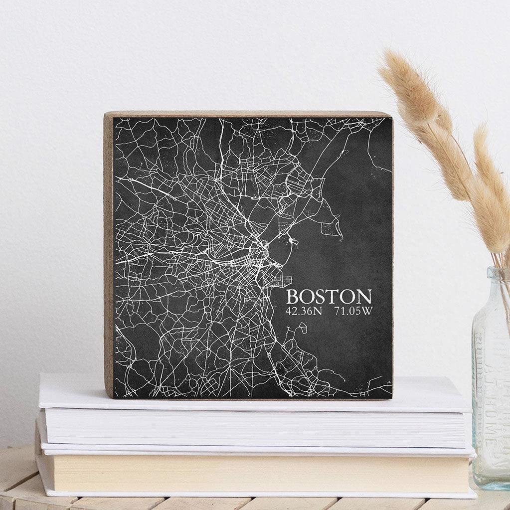 Charcoal Boston City Grid Decorative Wooden Block