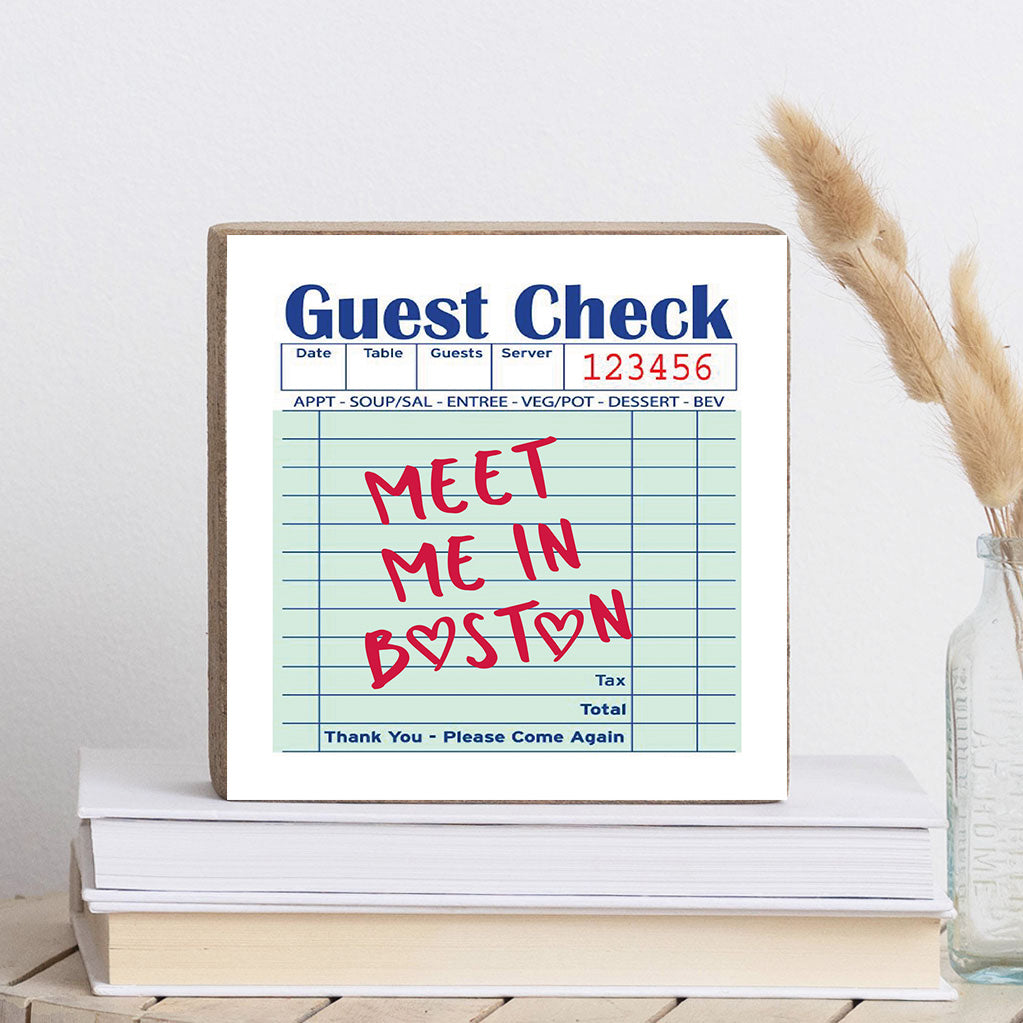 Check Note Meet me in Boston Decorative Wooden Block