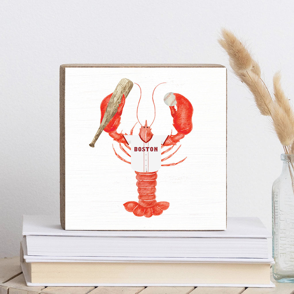 Red and Blue Boston Lobster Decorative Wooden Block