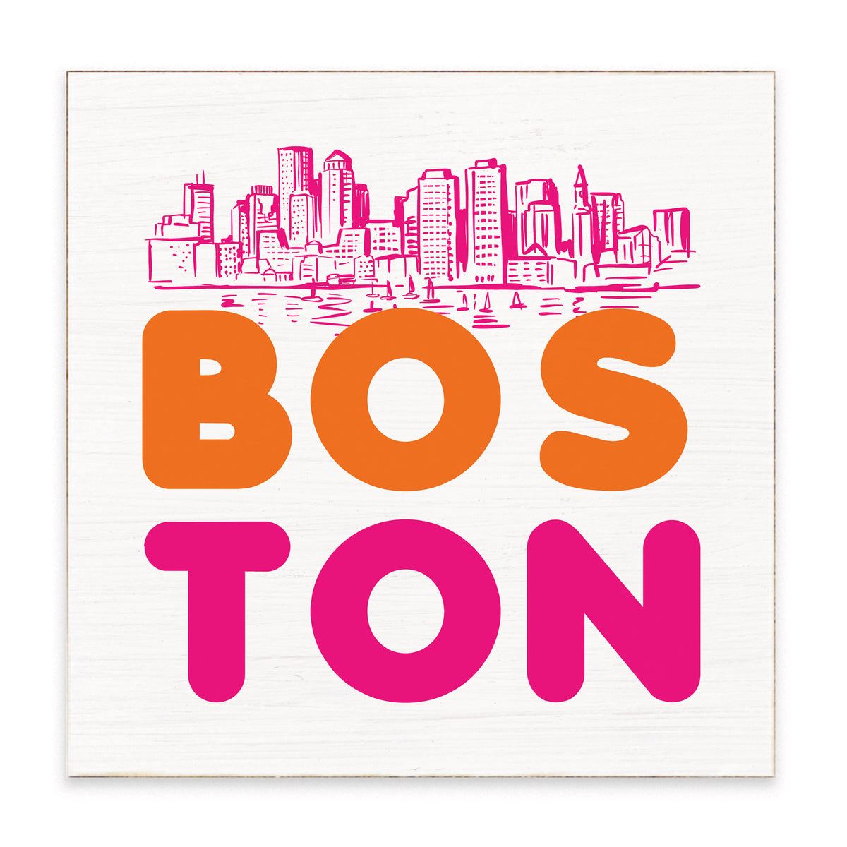 Boston Orange and Pink Skyline Block Sign