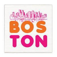 Boston Orange and Pink Skyline Block Sign