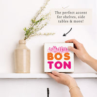 Boston Orange and Pink Skyline Block Sign