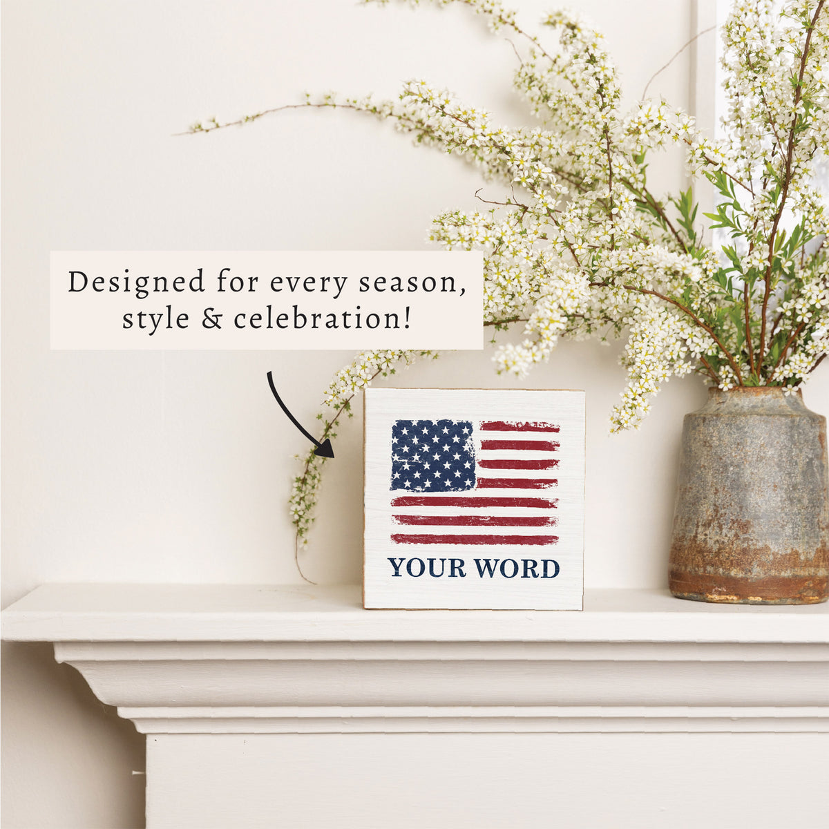 USA Flag Personalized Block Sign
