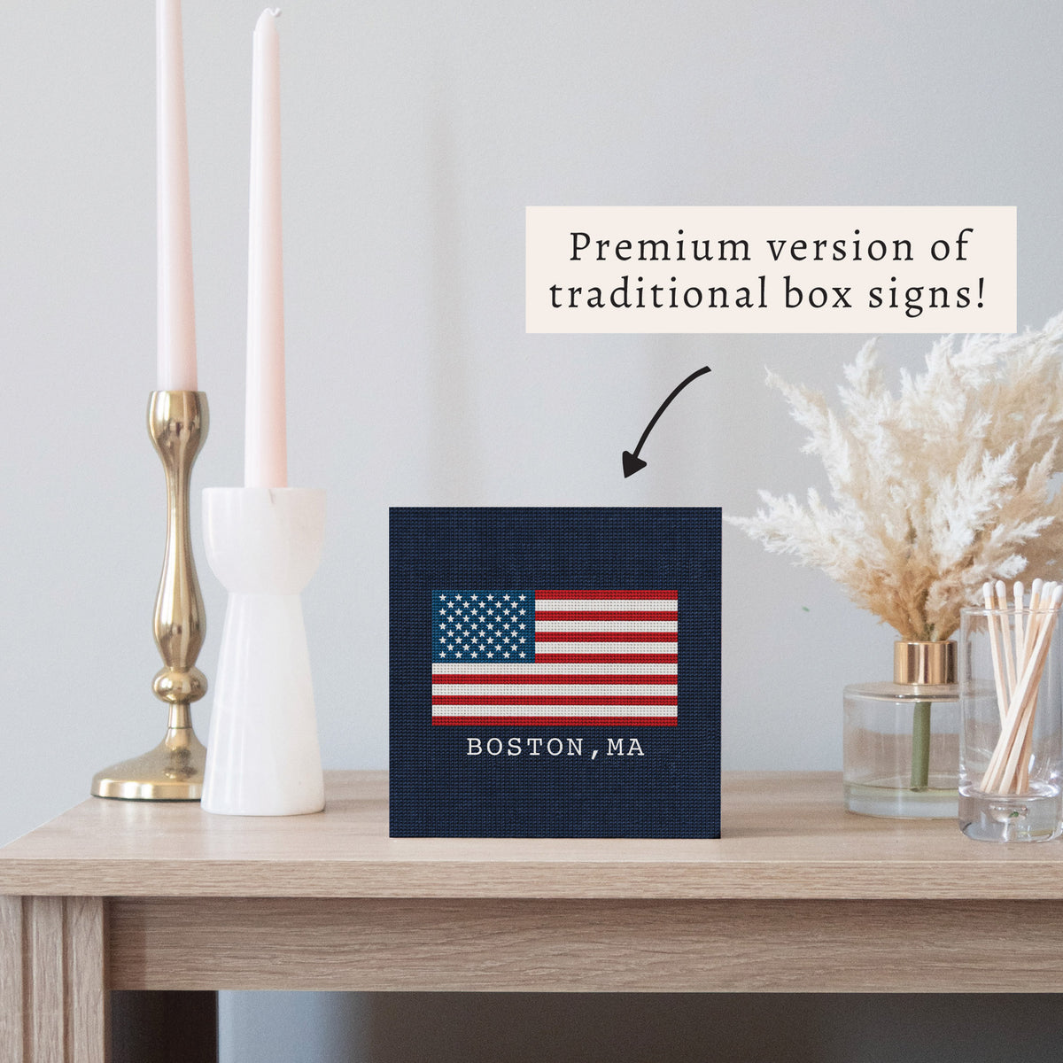 American Flag Printed Needlepoint Personalized Block Sign