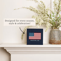 American Flag Printed Needlepoint Personalized Block Sign