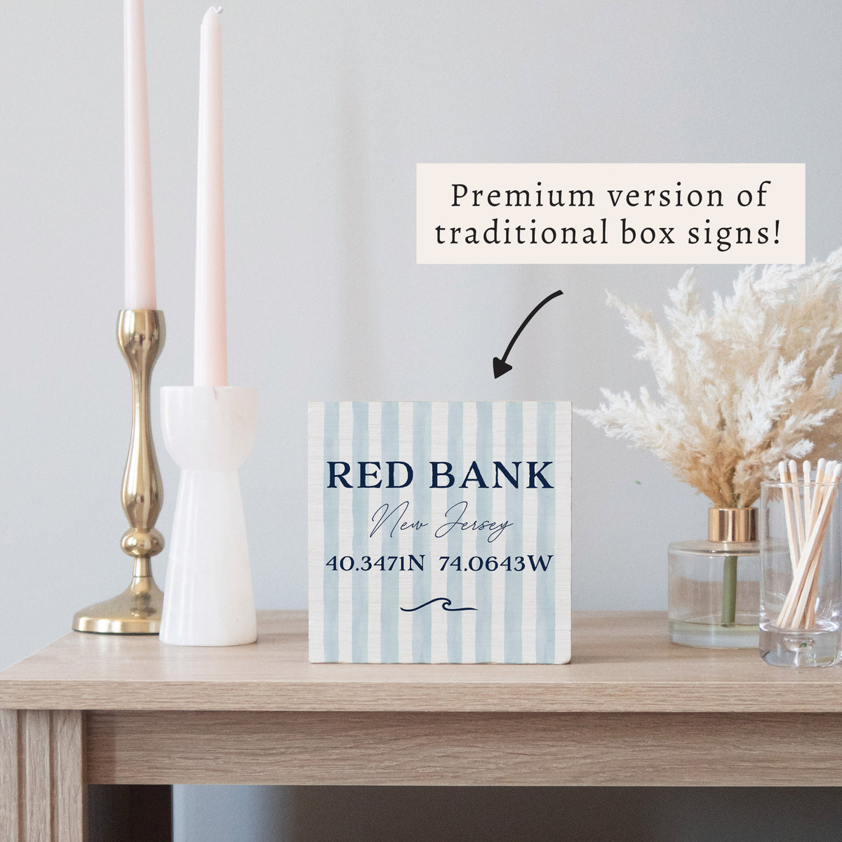 Blue Stripes Coordinates Personalized Block Sign
