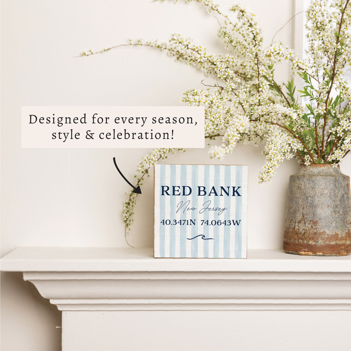 Blue Stripes Coordinates Personalized Block Sign