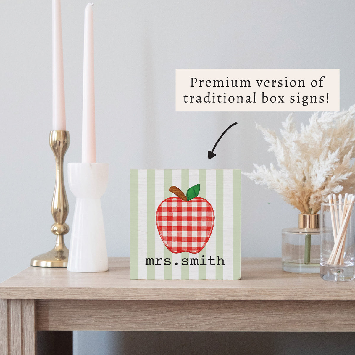Plaid Apple Personalized Block Sign