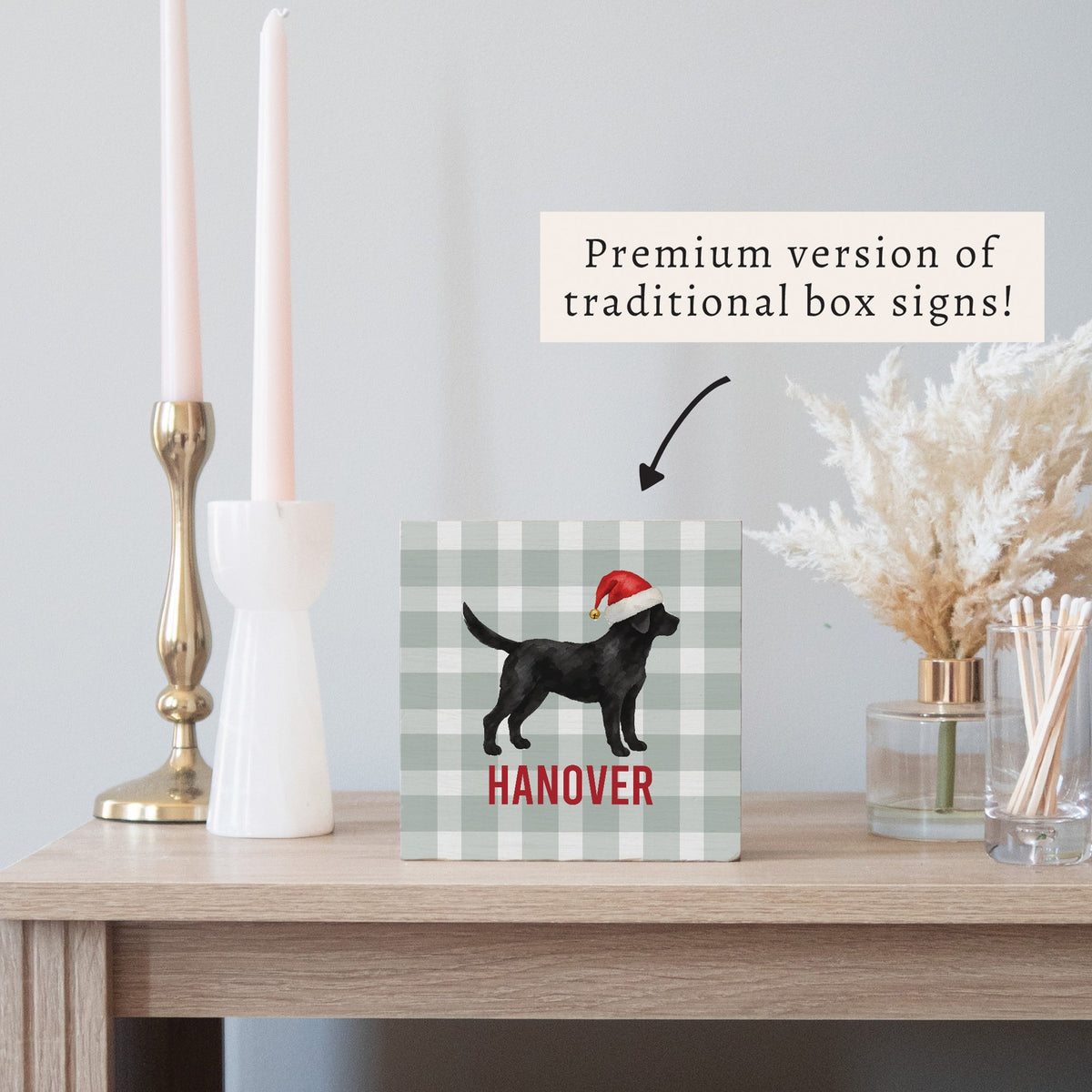 Black Lab Santa Hat Personalized Block Sign
