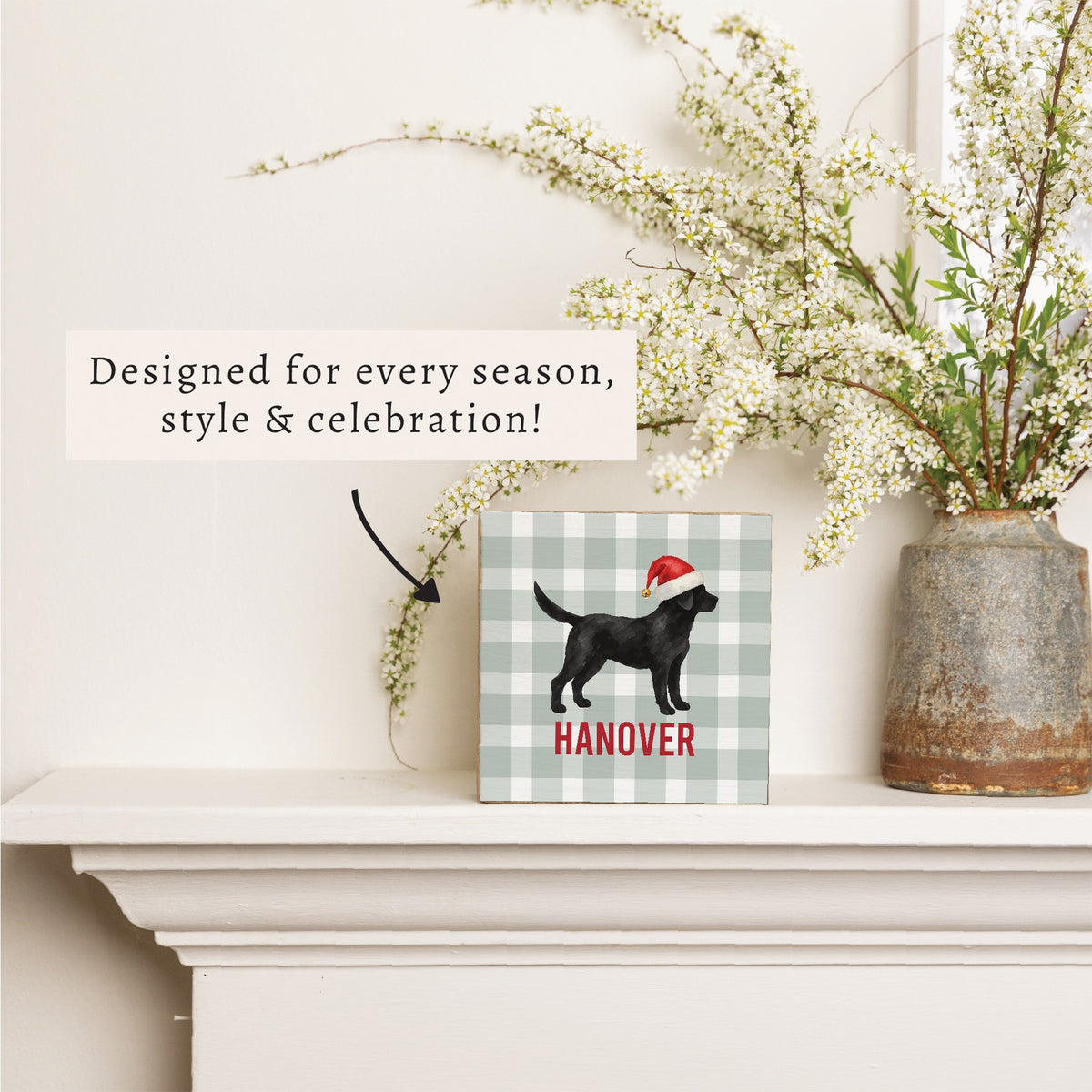 Black Lab Santa Hat Personalized Block Sign