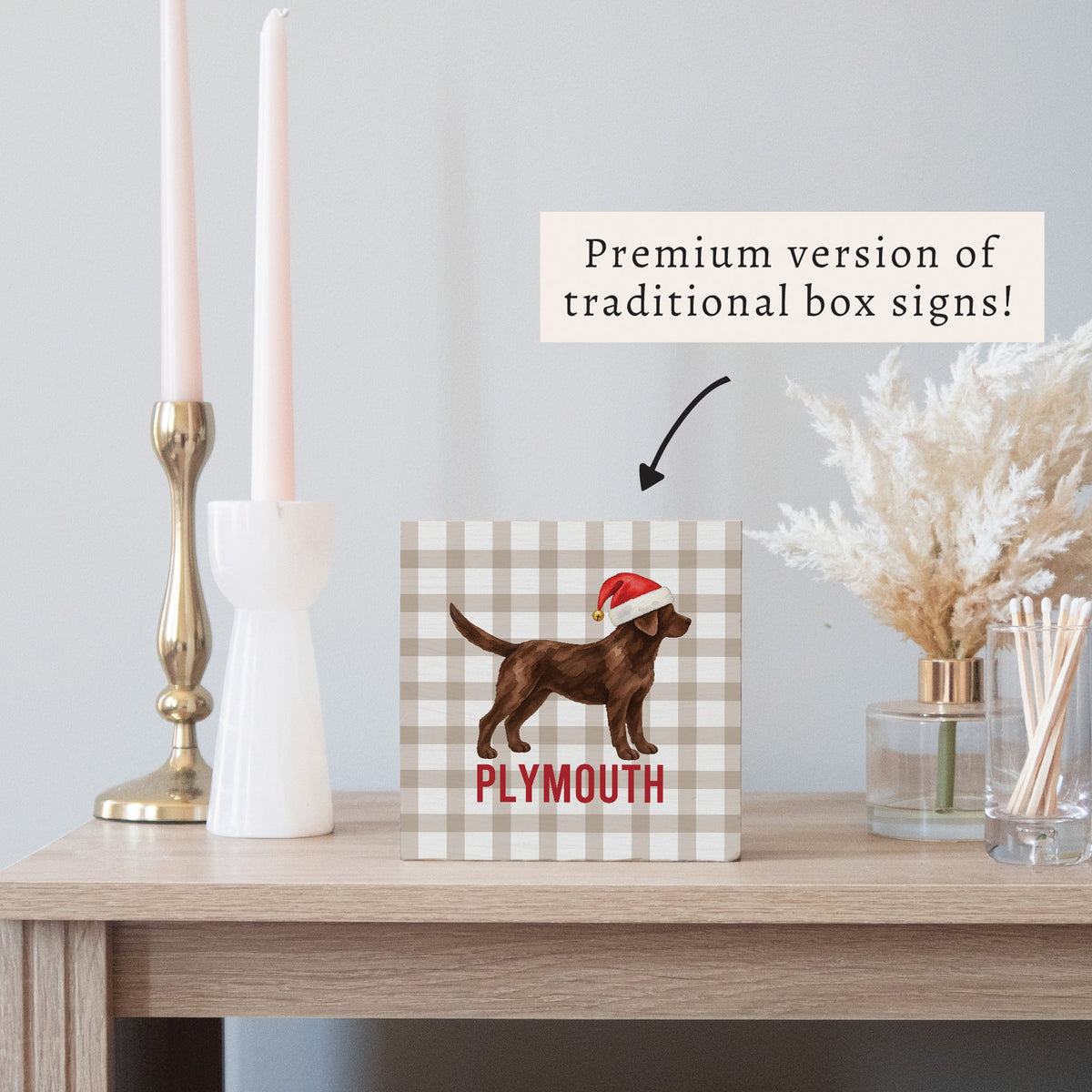 Chocolate Lab Santa Hat Personalized Block Sign