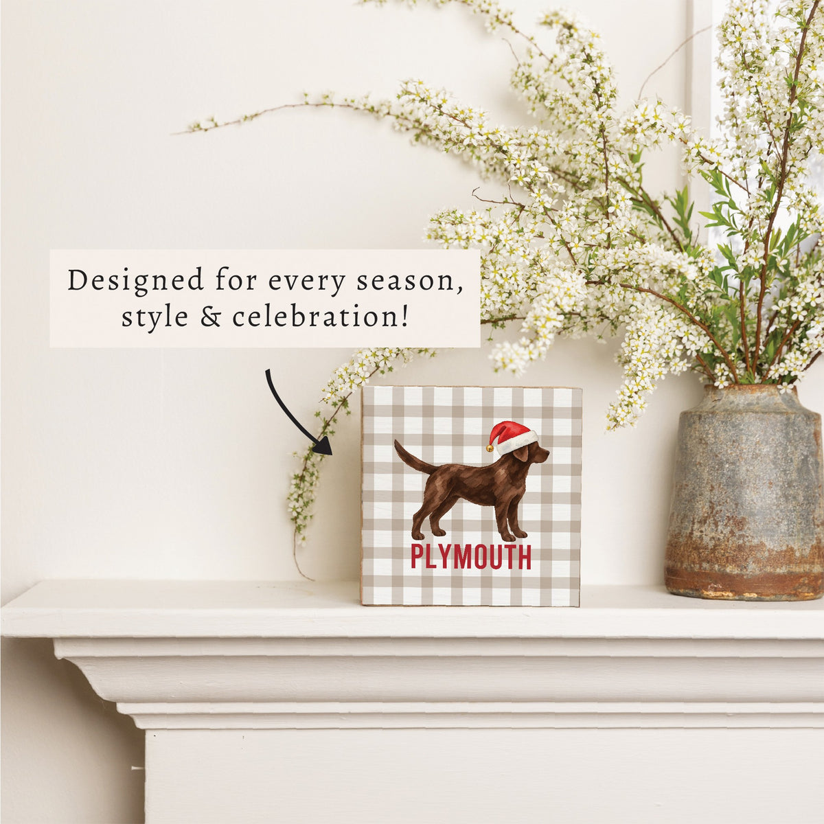 Chocolate Lab Santa Hat Personalized Block Sign