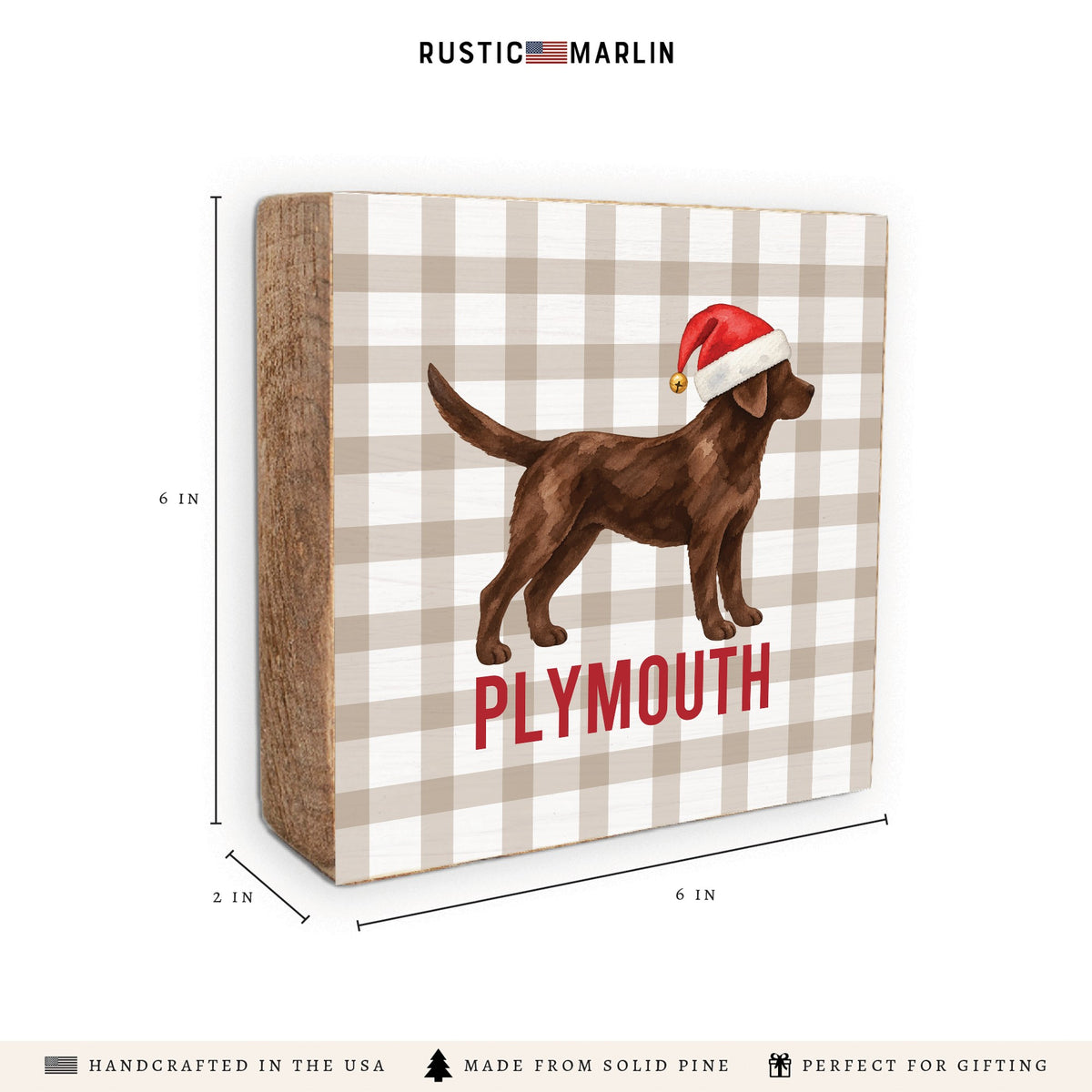 Chocolate Lab Santa Hat Personalized Block Sign
